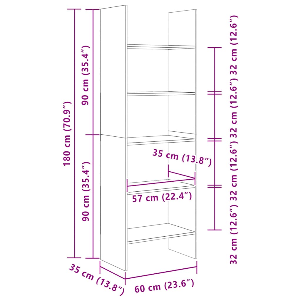 Libreria Bianca 60x35x180 cm in Legno Multistrato 803407