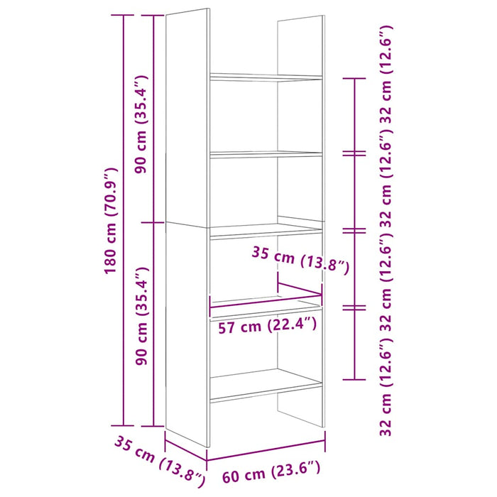 Libreria Bianca 60x35x180 cm in Legno Multistrato 803407
