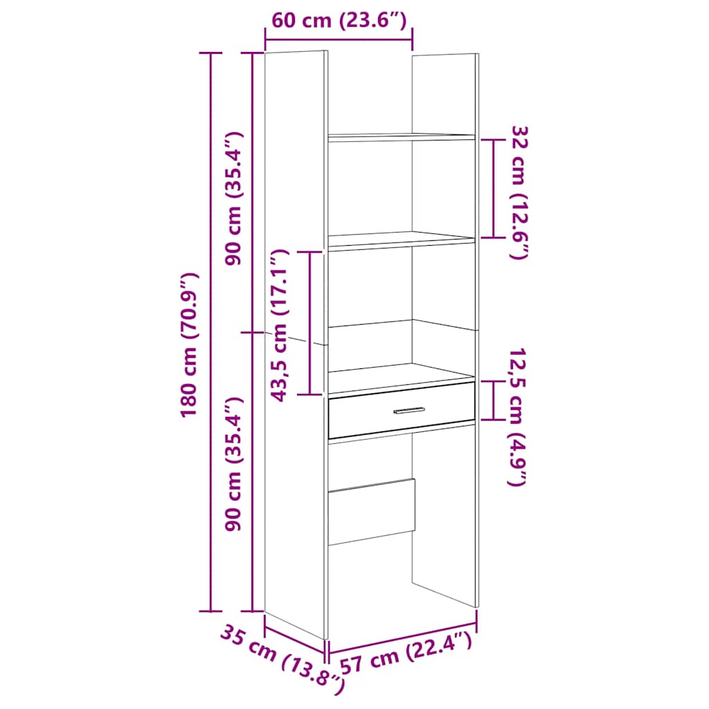 Libreria Nero Lucido 60x35x180 cm in Legno Multistrato 803432