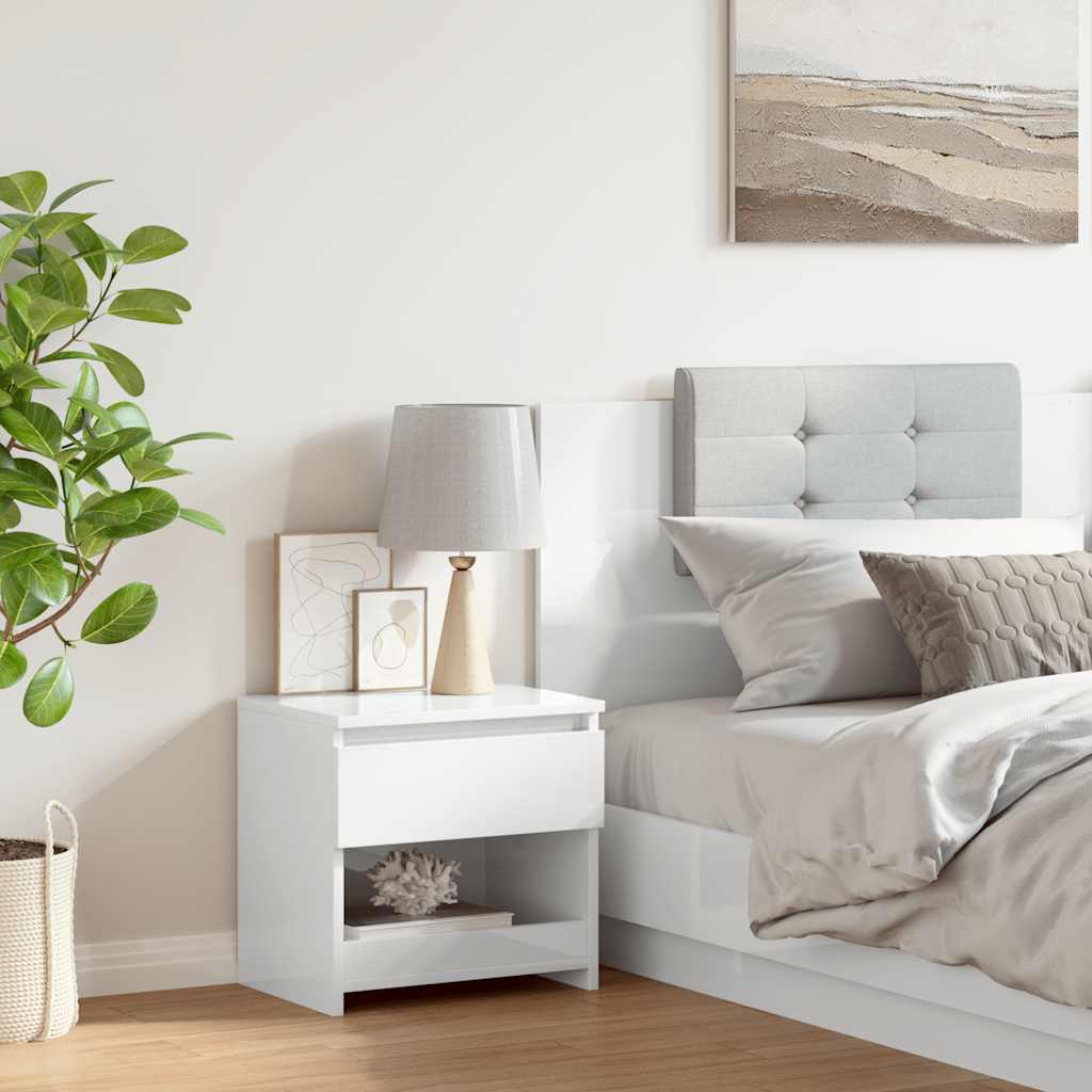 Comodino Bianco Lucido 40x30x39 cm in Legno Multistrato 803455