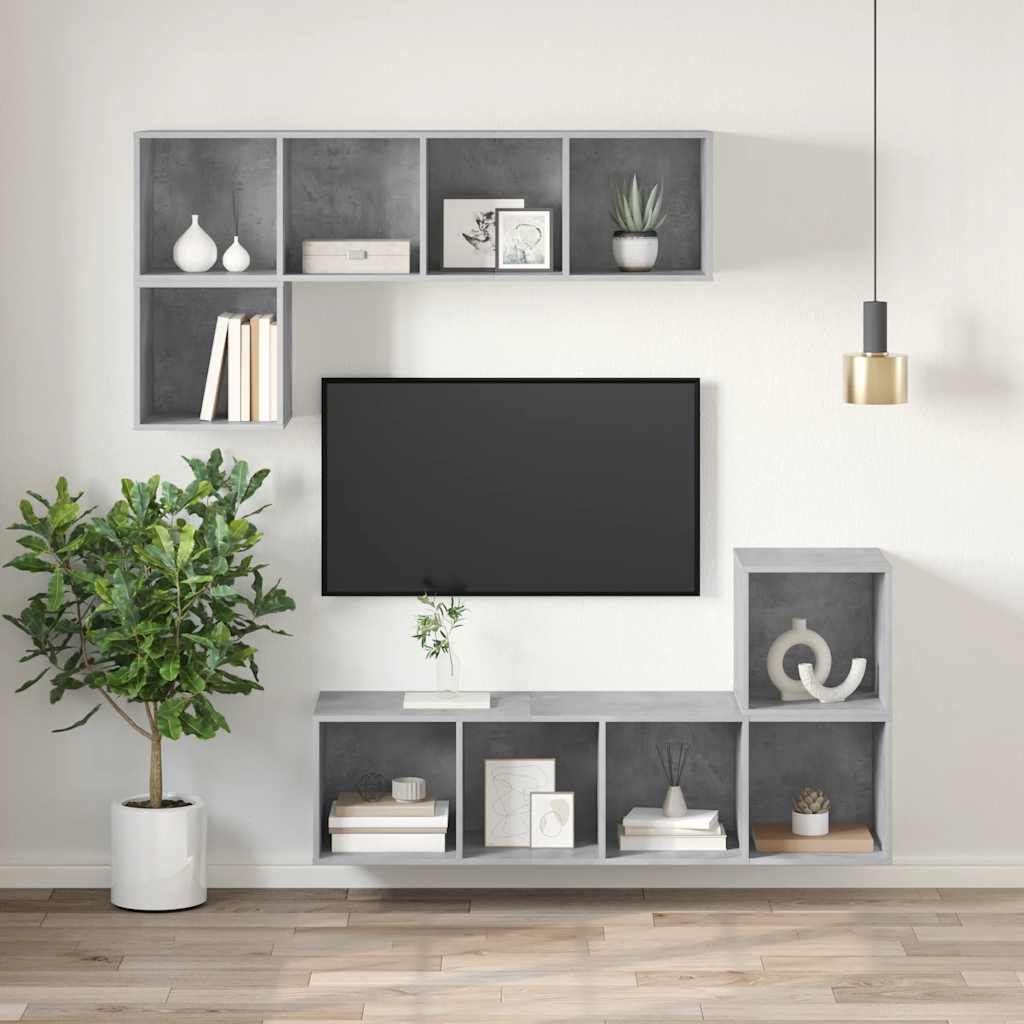 Mobile TV a Parete-Mobile TV a Muro Grigio Cemento 37x37x107cm Legno Multistrato