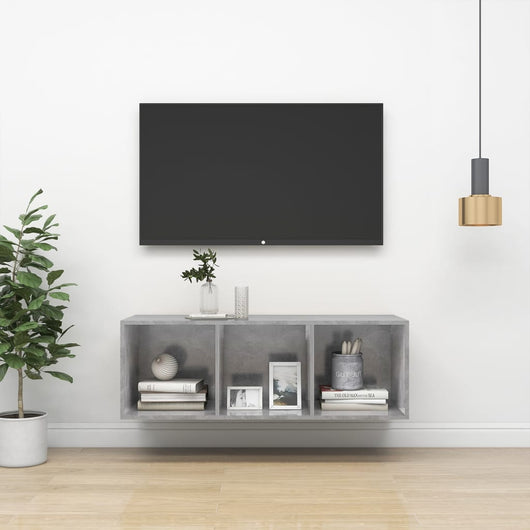Mobile TV a Parete-Mobile TV a Muro Grigio Cemento 37x37x107cm Legno Multistrato