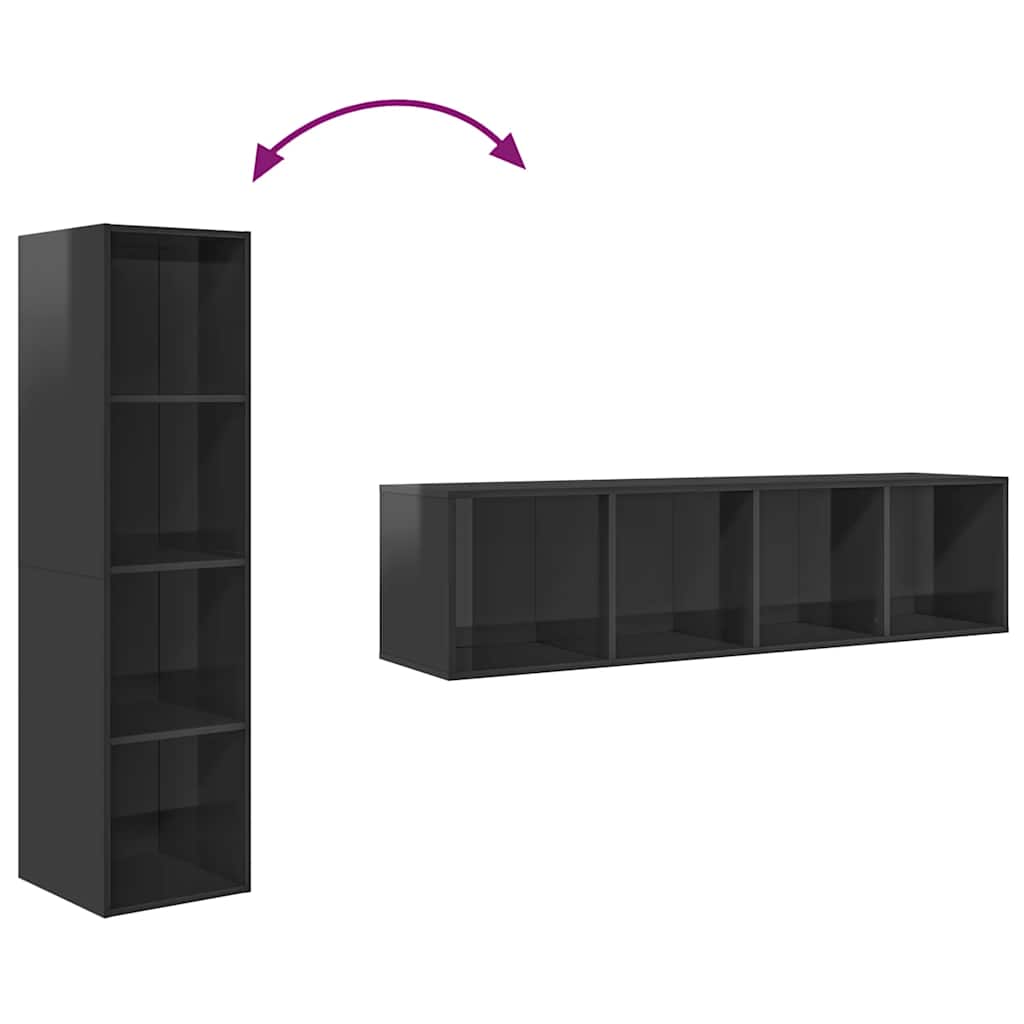 Mobile TV Parete Grigio Lucido 37x37x142,5cm Legno Multistrato 805497