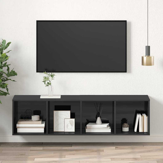 Mobile TV Parete Grigio Lucido 37x37x142,5cm Legno Multistrato 805497