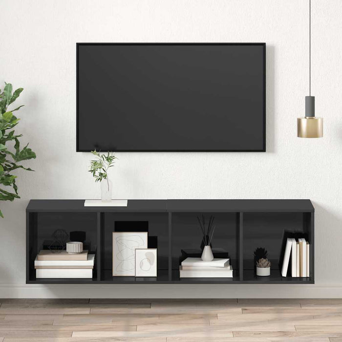 Mobile TV Parete Grigio Lucido 37x37x142,5cm Legno Multistrato 805497