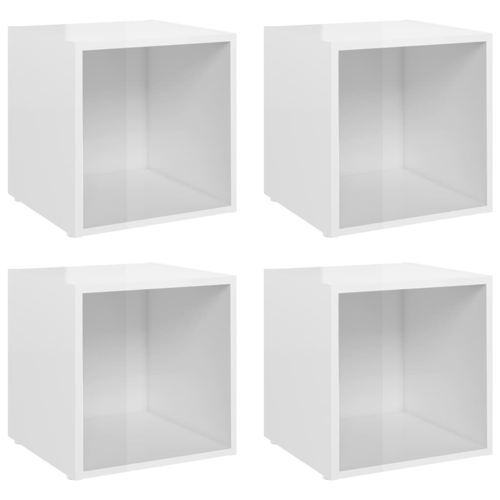 Mobili Porta TV 4pz Bianco Lucido 37x35x37 cm Legno Multistrato 805518