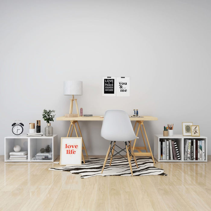 Mobili Porta TV 4pz Bianco Lucido 37x35x37 cm Legno Multistrato 805518