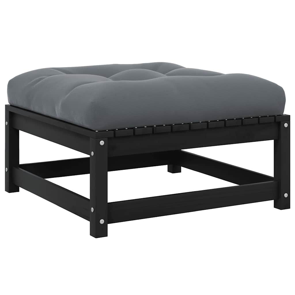 Sgabello da Giardino con Cuscino Nero in Legno Massello di Pinocod mxl 94743