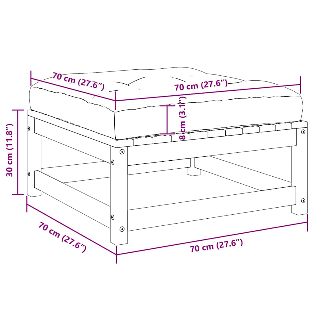Sgabello da Giardino con Cuscino Nero in Legno Massello di Pino 805729