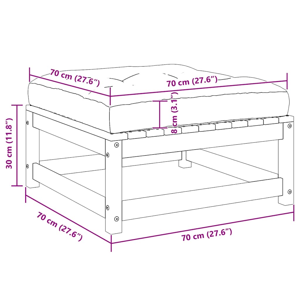 Poggiapiedi da Giardino con Cuscini 2 pz Bianchi in Legno Pino 805742