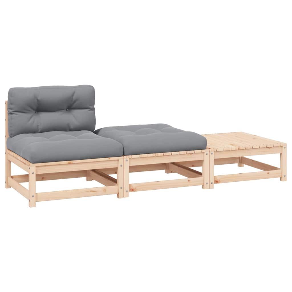 Set Divani da Giardino 3 pz con Cuscini Legno Massello di Pino