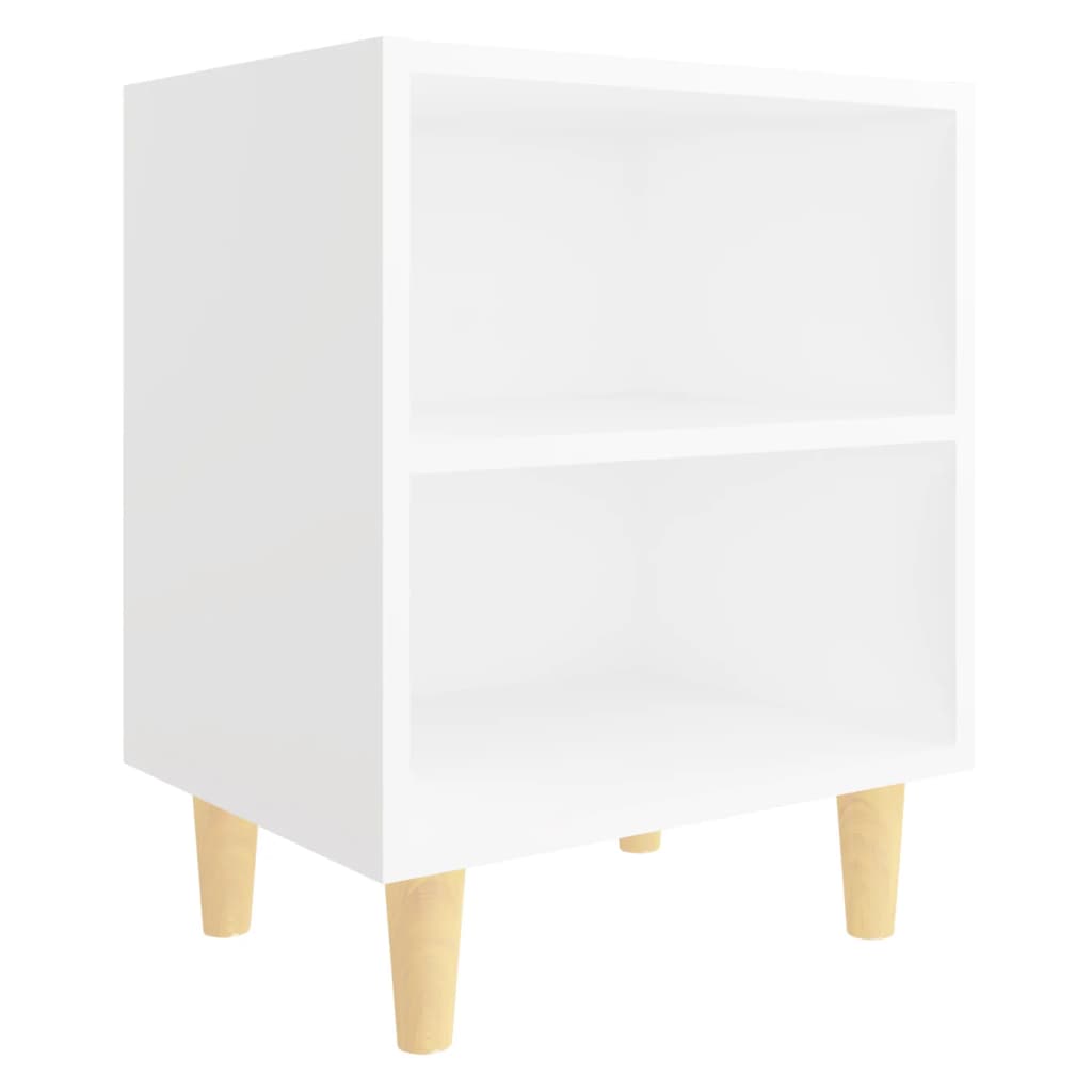 Comodino con Gambe in Legno Massello-Tavolino da notte Bianco 40x30x50 cm