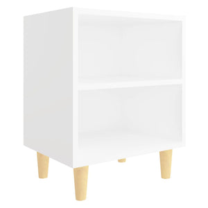 Comodino con Gambe in Legno Massello-Tavolino da notte Bianco 40x30x50 cm