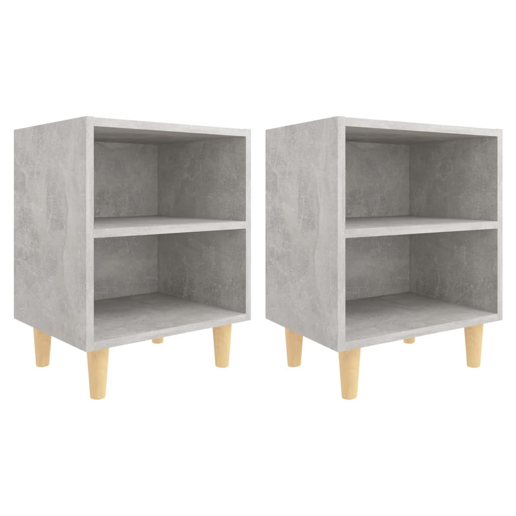 Comodini Gambe in Legno Massello 2pz-Set di 2 Tavolino da notte Grigio Cemento 40x30x50 cm 251316