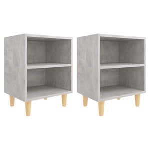 Comodini Gambe in Legno Massello 2pz-Set di 2 Tavolino da notte Grigio Cemento 40x30x50 cm 251316