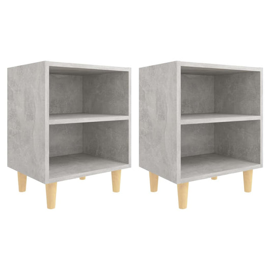 Comodini Gambe in Legno Massello 2pz-Set di 2 Tavolino da notte Grigio Cemento 40x30x50 cm 251316