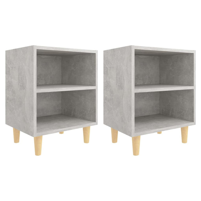 Comodini Gambe in Legno Massello 2pz-Set di 2 Tavolino da notte Grigio Cemento 40x30x50 cm 251316