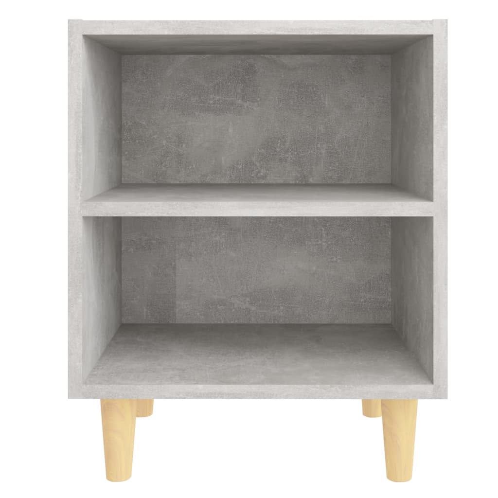 Comodini Gambe in Legno Massello 2pz-Set di 2 Tavolino da notte Grigio Cemento 40x30x50 cm 251316