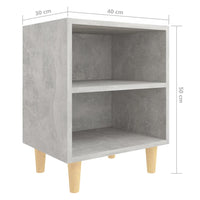 Comodini Gambe in Legno Massello 2pz-Set di 2 Tavolino da notte Grigio Cemento 40x30x50 cm 251316