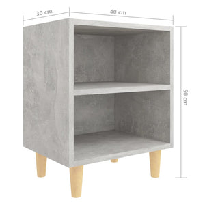 Comodini Gambe in Legno Massello 2pz-Set di 2 Tavolino da notte Grigio Cemento 40x30x50 cm 251316