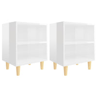 Comodini Gambe in Legno Massello 2pz-Set di 2 Tavolino da notte Bianco Lucido 40x30x50 cm