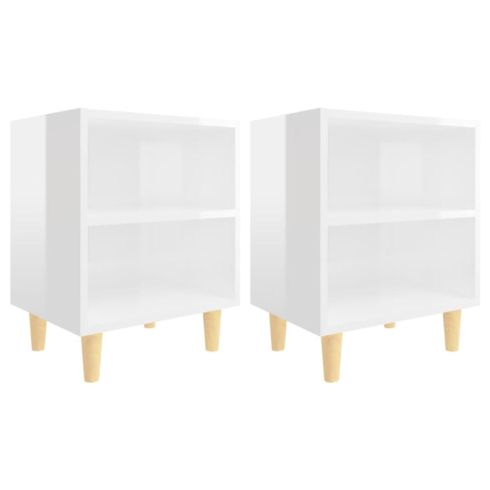 Comodini Gambe in Legno Massello 2pz-Set di 2 Tavolino da notte Bianco Lucido 40x30x50 cm