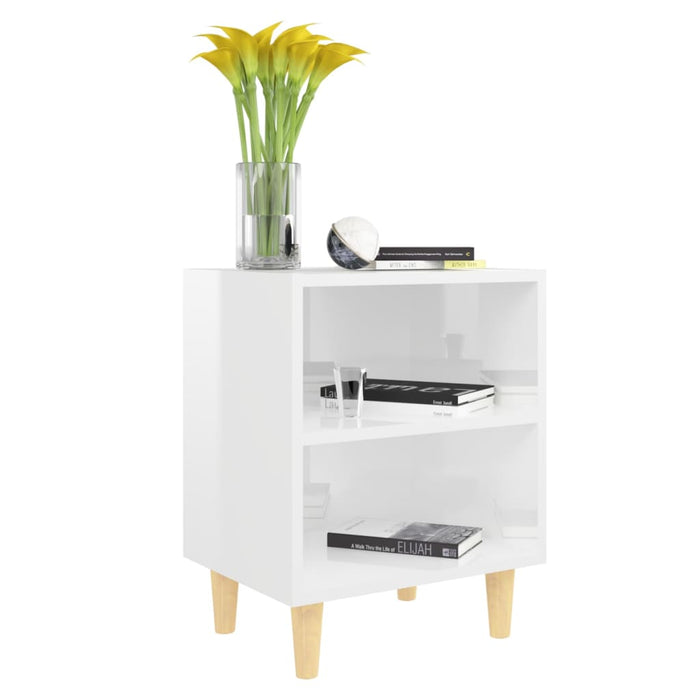 Comodini Gambe in Legno Massello 2pz-Set di 2 Tavolino da notte Bianco Lucido 40x30x50 cm