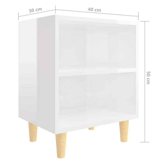 Comodini Gambe in Legno Massello 2pz-Set di 2 Tavolino da notte Bianco Lucido 40x30x50 cm