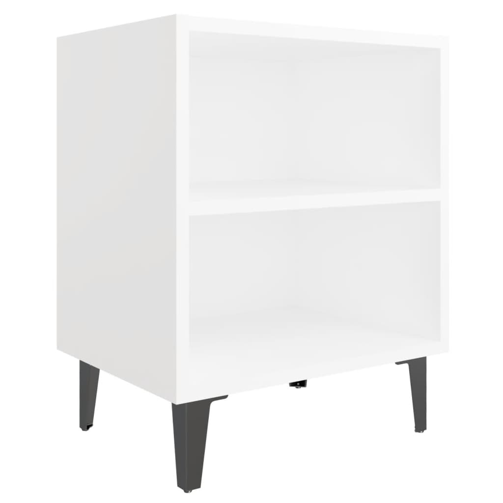 Comodino con Gambe in Metallo-Tavolino da notte Bianco 40x30x50 cm 607759
