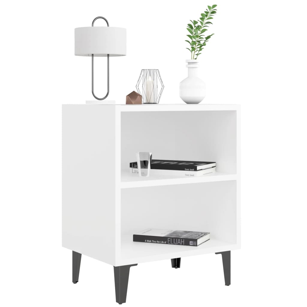 Comodino con Gambe in Metallo-Tavolino da notte Bianco 40x30x50 cm 607759