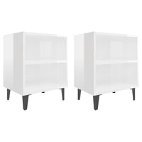 Comodini con Gambe in Metallo 2pz-Set di 2 Tavolino da notte Bianco Lucido 40x30x50 cm