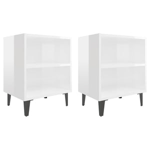 Comodini con Gambe in Metallo 2pz-Set di 2 Tavolino da notte Bianco Lucido 40x30x50 cm
