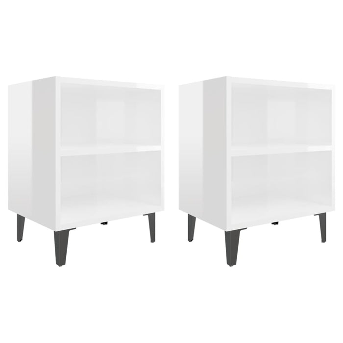 Comodini con Gambe in Metallo 2pz-Set di 2 Tavolino da notte Bianco Lucido 40x30x50 cm