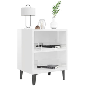 Comodini con Gambe in Metallo 2pz Bianco Lucido 40x30x50 cm 805810