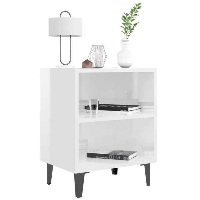 Comodini con Gambe in Metallo 2pz Bianco Lucido 40x30x50 cm 805810