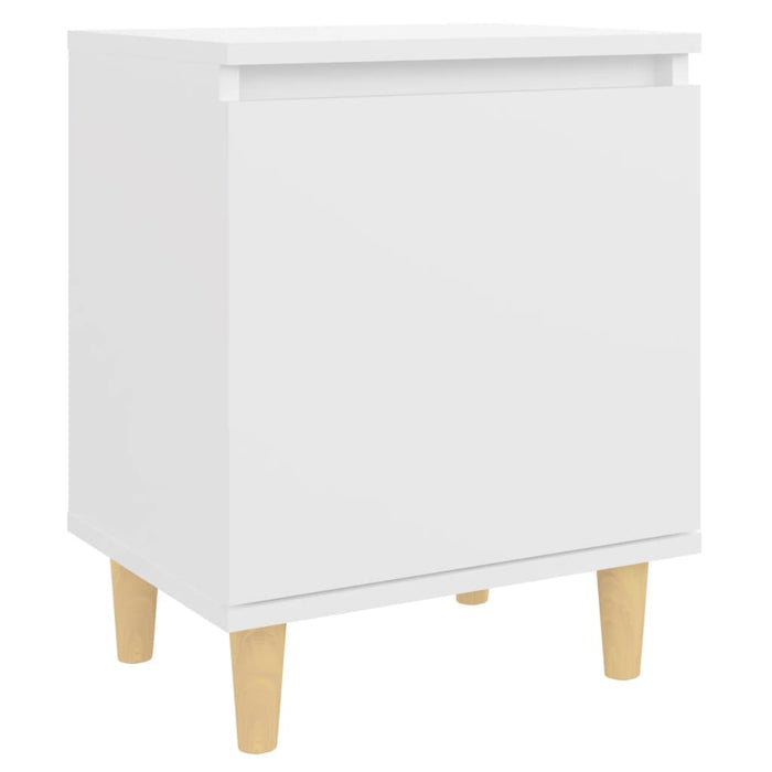 Comodino con Gambe in Legno-Tavolino da notte Massello Bianco 40x30x50 cm