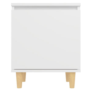 Comodino con Gambe in Legno-Tavolino da notte Massello Bianco 40x30x50 cm