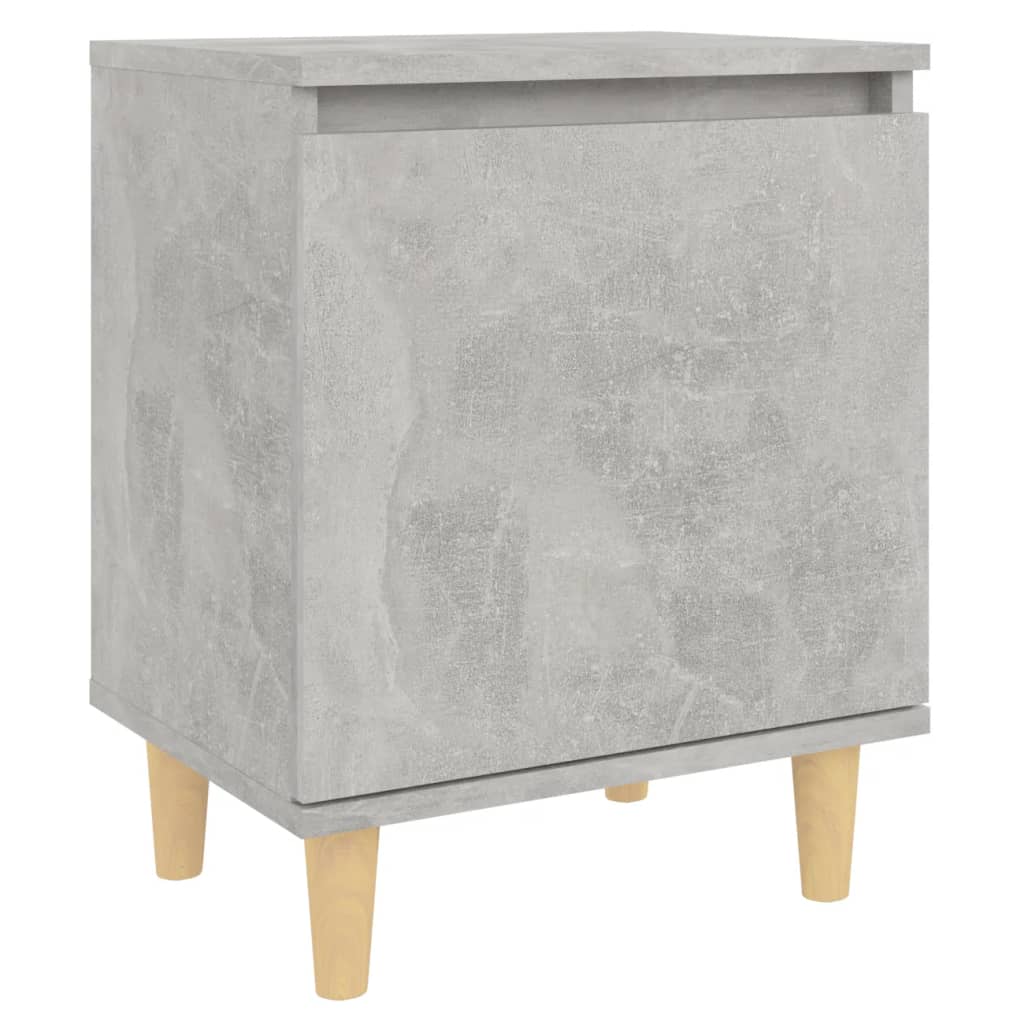 Comodino con Gambe in Legno-Tavolino da notte Massello Grigio Cemento 40x30x50 cm 102235