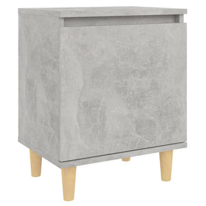Comodino con Gambe in Legno-Tavolino da notte Massello Grigio Cemento 40x30x50 cm 102235