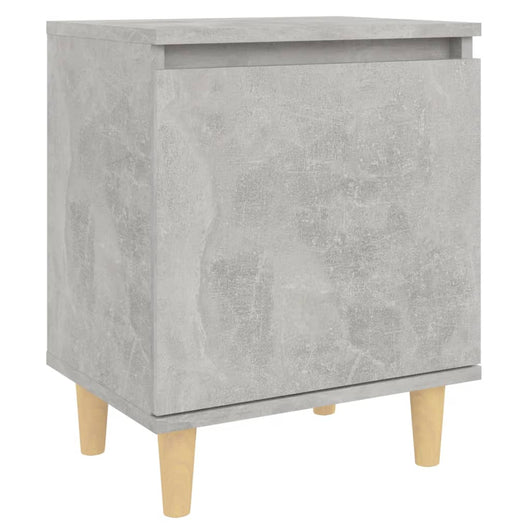 Comodino con Gambe in Legno-Tavolino da notte Massello Grigio Cemento 40x30x50 cm 102235
