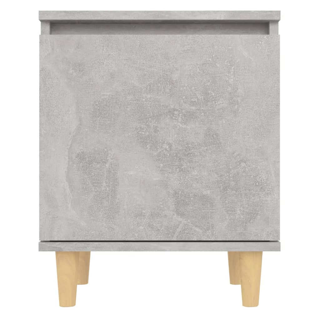 Comodino con Gambe in Legno-Tavolino da notte Massello Grigio Cemento 40x30x50 cm 102235