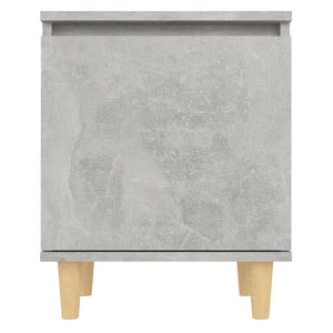 Comodino con Gambe in Legno-Tavolino da notte Massello Grigio Cemento 40x30x50 cm 102235