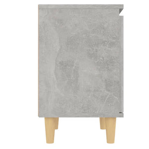 Comodino con Gambe in Legno-Tavolino da notte Massello Grigio Cemento 40x30x50 cm 102235