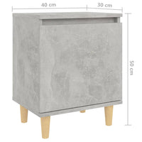 Comodino con Gambe in Legno-Tavolino da notte Massello Grigio Cemento 40x30x50 cm 102235