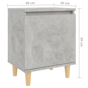 Comodino con Gambe in Legno-Tavolino da notte Massello Grigio Cemento 40x30x50 cm 102235