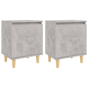 Comodini Gambe in Legno Massello 2pz Grigio Cemento 40x30x50 cm 805824
