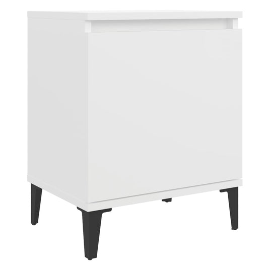 Comodino con Gambe in Metallo-Tavolino da notte Bianco 40x30x50 cm 601931