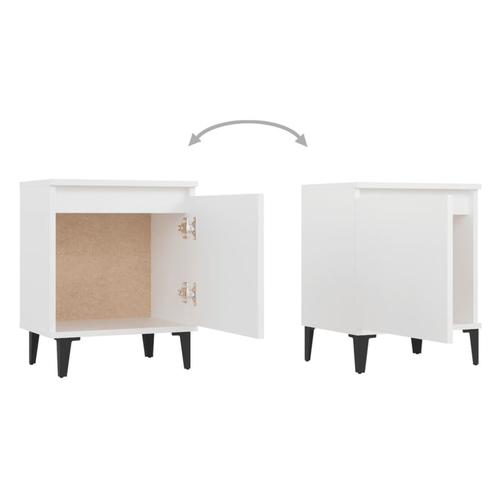 Comodino con Gambe in Metallo-Tavolino da notte Bianco 40x30x50 cm 601931