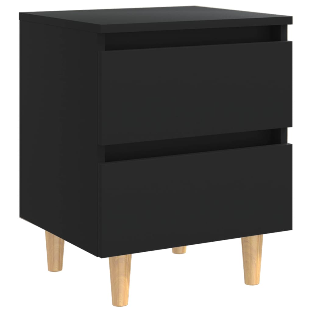Comodino con Gambe in Pino Massello Nero 40x35x50 cm 805853