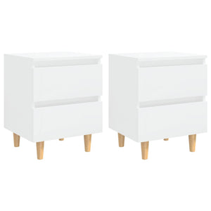 Comodini con Gambe Legno Pino 2pz Bianco Lucido 40x35x50 cm 805864